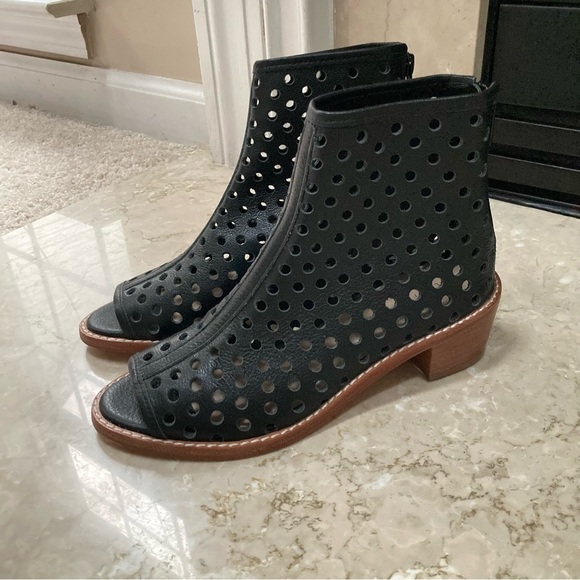 Loeffler Randall lone Black Laser Cut Perforated
Open Toe Ankle Bootie, Size 5.5 - Picture 1 of 6
